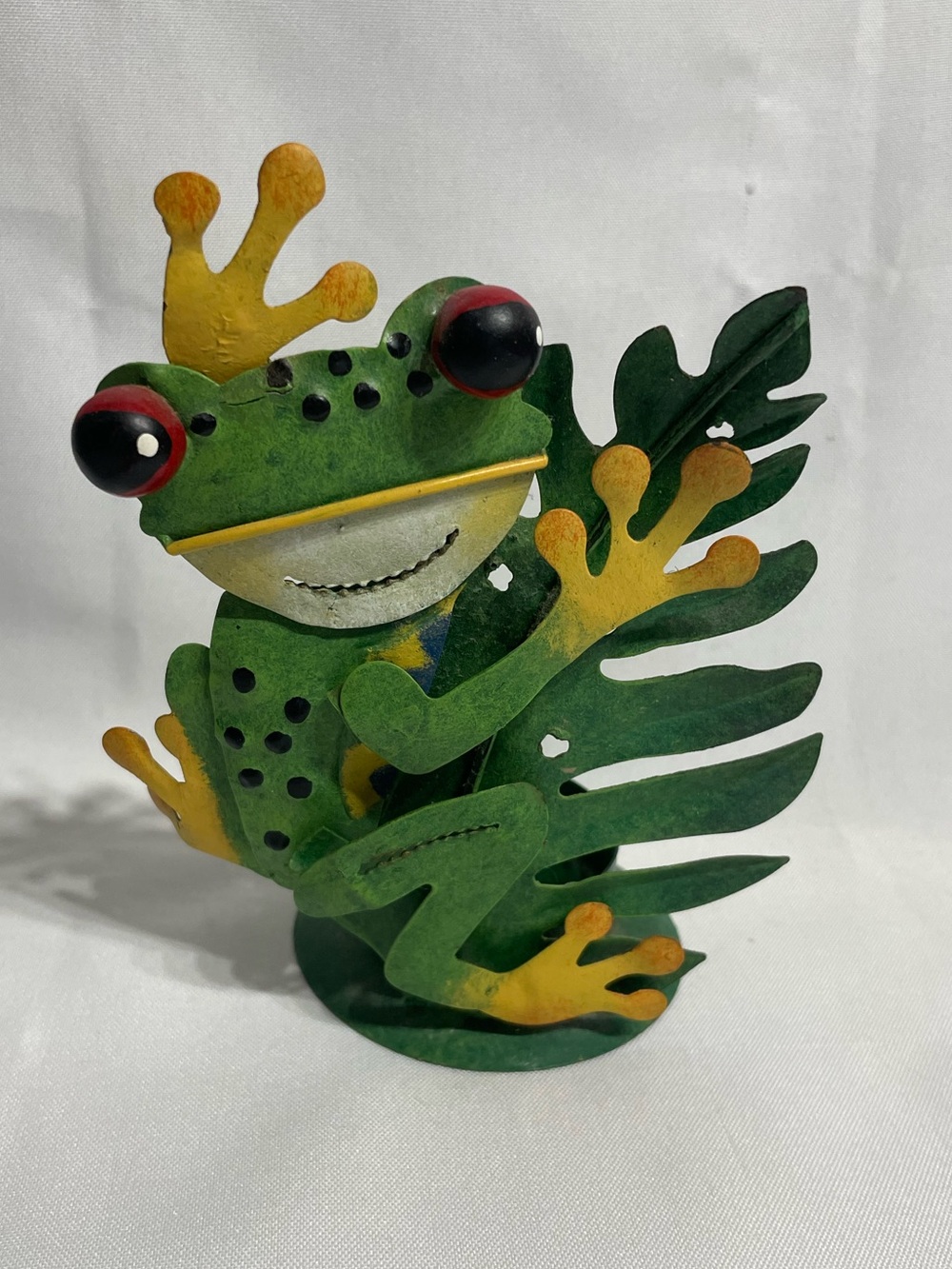 6” Metal Tree Frog Tea Light Candle Holder Good Condition